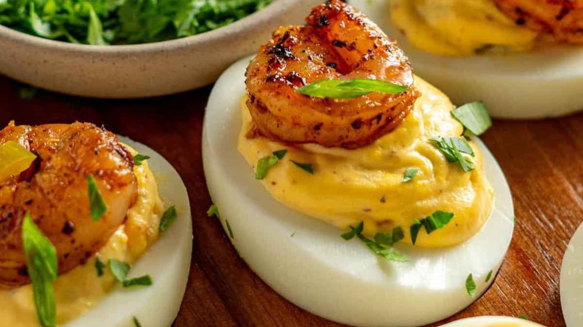 Cajun Shrimp Deviled Eggs. 