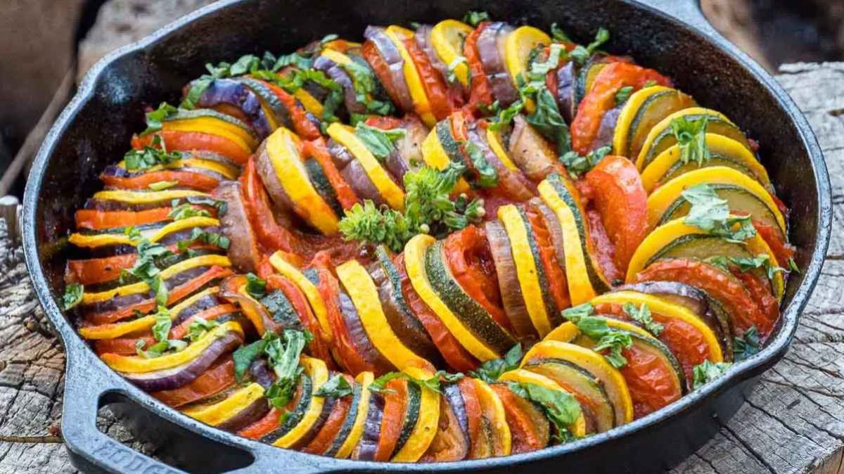 Campfire Skillet Ratatouille. 