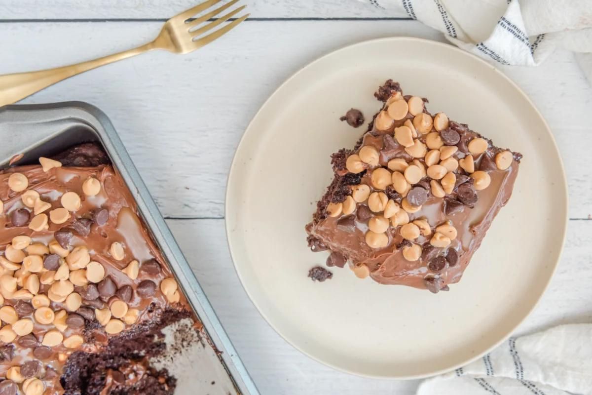 Caramel Chocolate Poke Cake