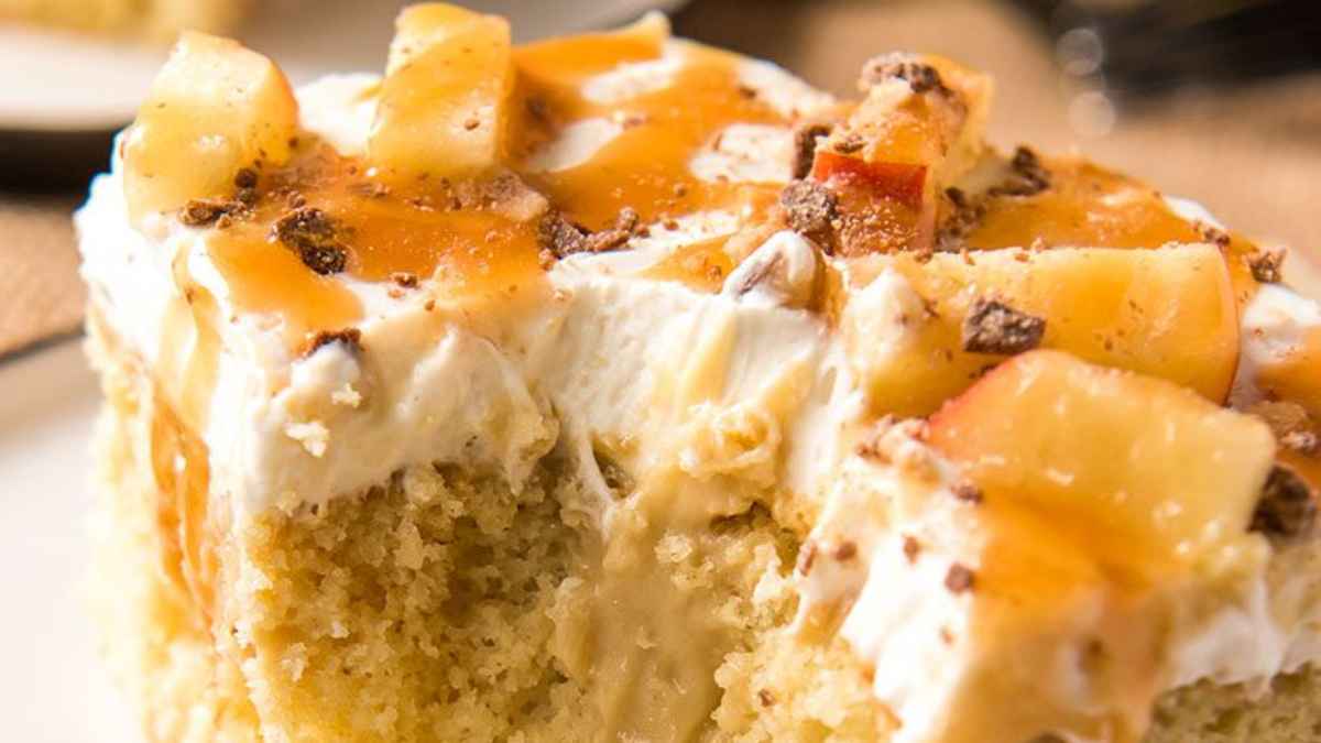 Caramel Apple Poke Cake.