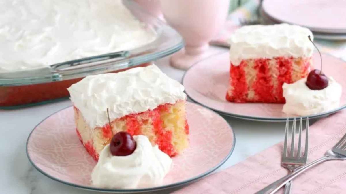 Cherry Poke Cake Recipe: A Beautiful Spring & Summer Dessert Option.