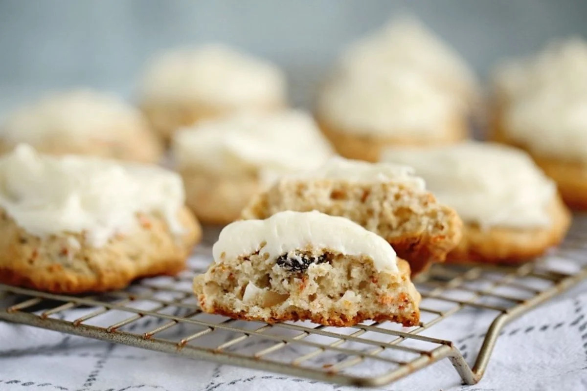 Chewy Carrot Cake Cookies With Cream Cheese Frosting.