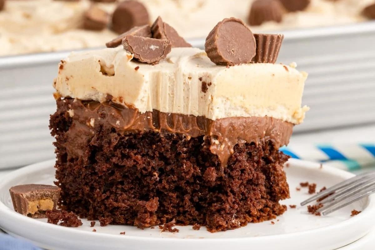 Chocolate Peanut Butter Poke Cake