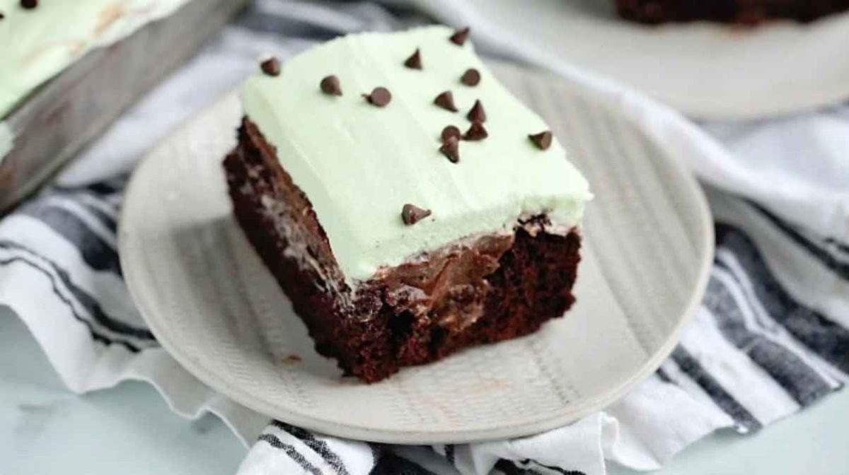 Chocolate Mint Poke Cake.