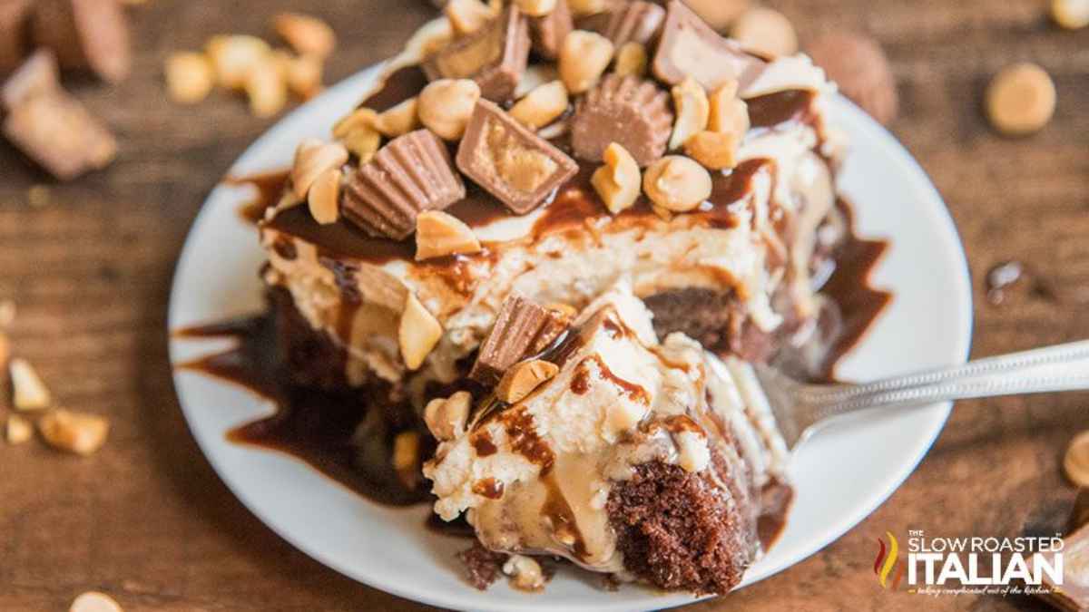 Chocolate Peanut Butter Poke Cake.