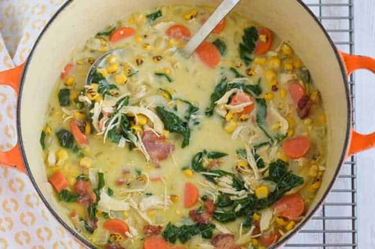 Creamy Chicken And Corn Soup With Bacon.