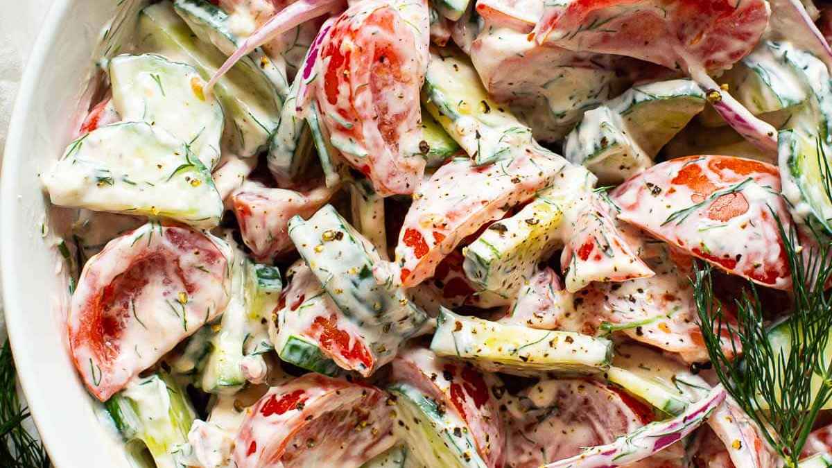 Creamy Cucumber Tomato Salad. 