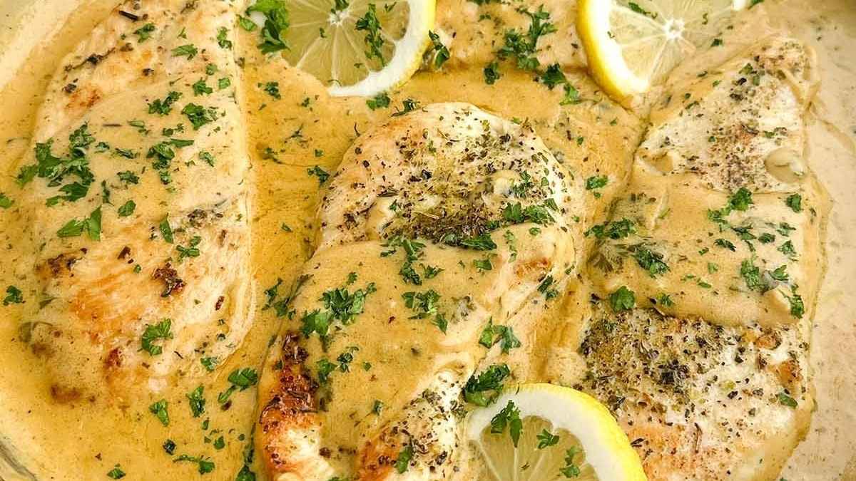 Creamy Lemon Herb Chicken With Cream Of Chicken Soup. 