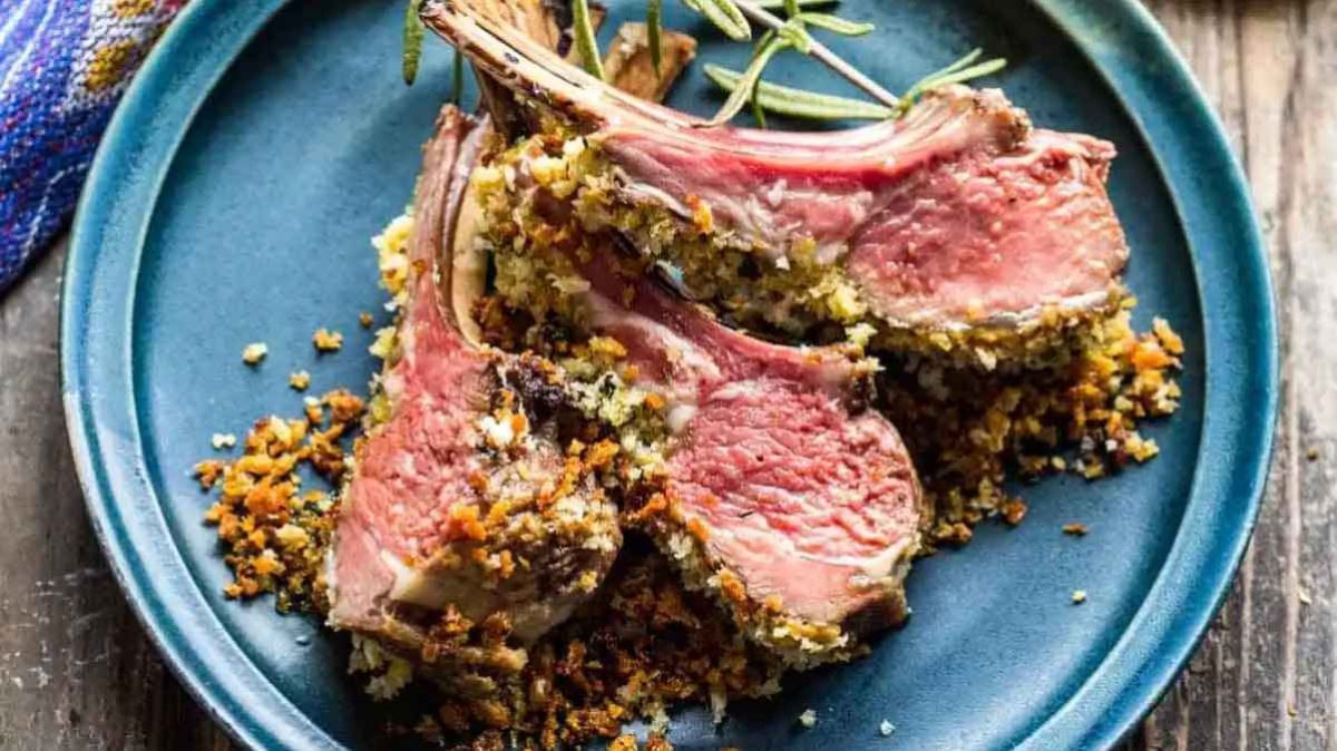 Dijon Herb Crusted Rack Of Lamb.