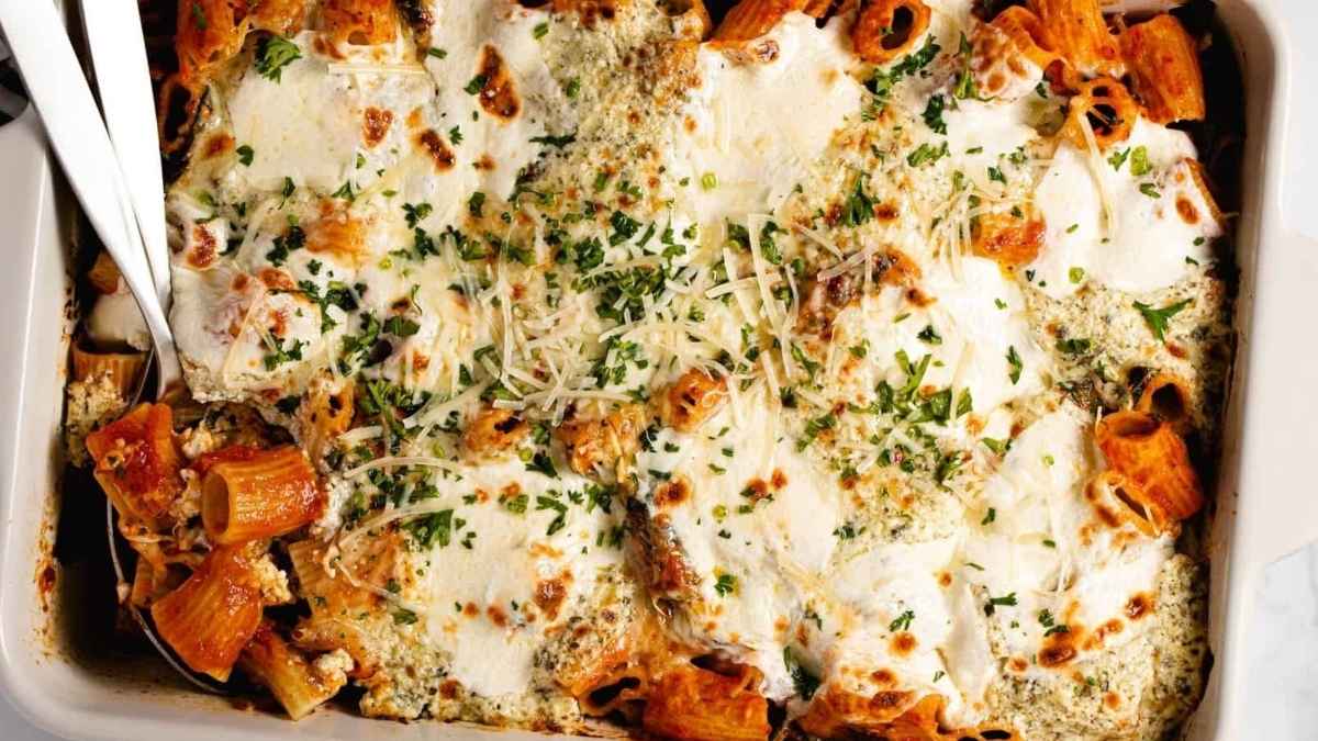 Easy Vegetarian Baked Rigatoni.