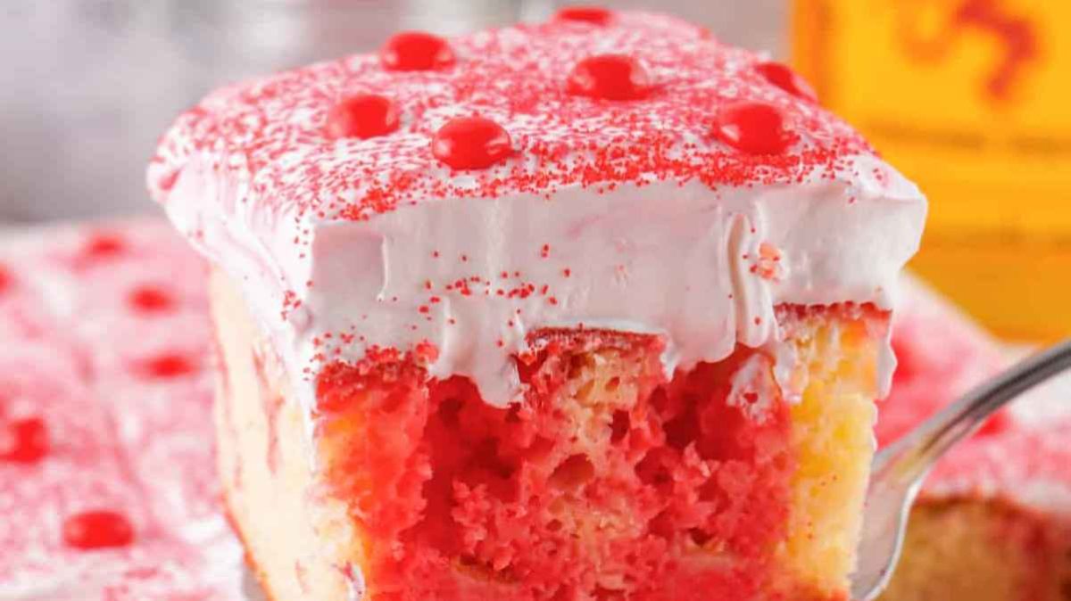 Fireball Cake (Delicious Whiskey Poke Cake).