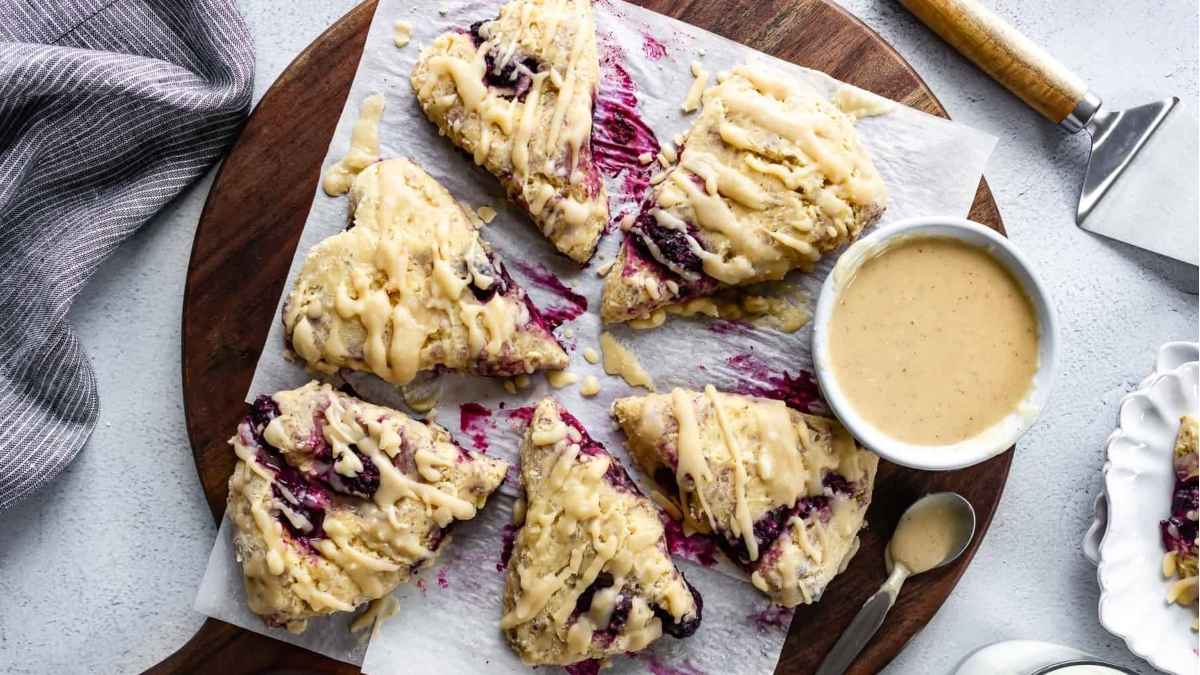 Gluten-Free Blackberry Scones With Maple Vanilla Glaze.