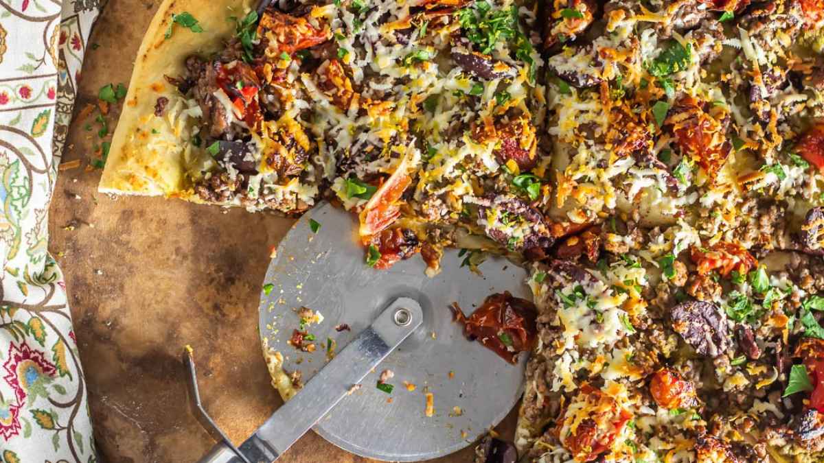 Greek Lamb Pizza. 