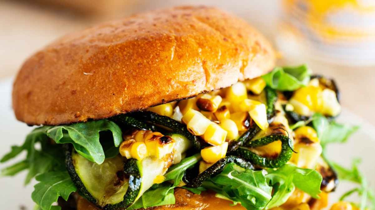 Grilled Corn And Zucchini Burger.