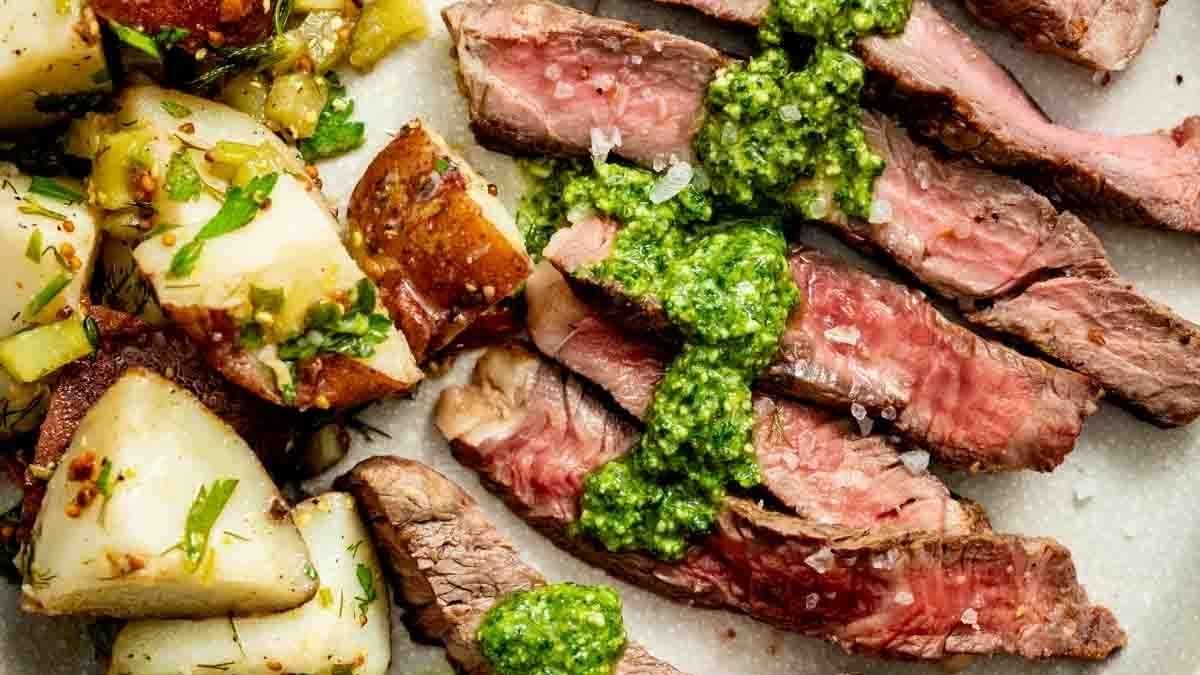 Grilled Steaks With Kale Pesto. 