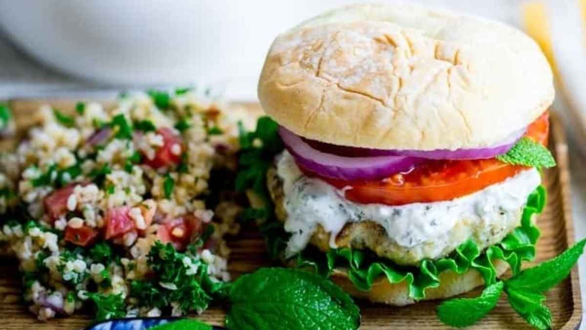 Grilled Za'Atar Chicken Burgers With Cucumber Mint Tzatziki.