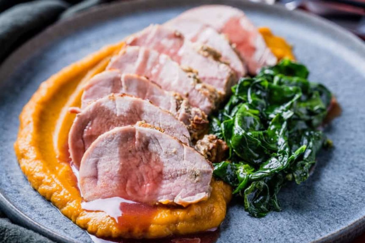 Herb Crusted Pork Tenderloin With Juniper Red Wine Sauce