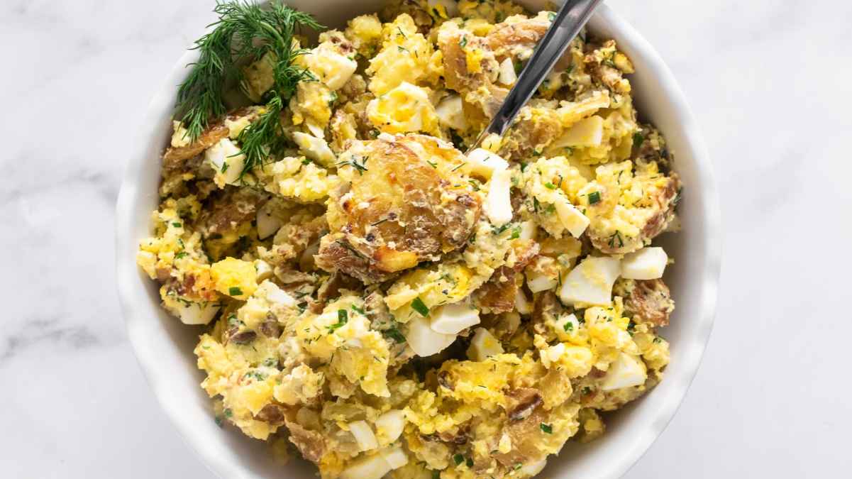 Herb Smashed Potato Salad. 