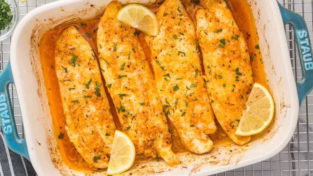 Easy Lemon Butter Baked Tilapia. 