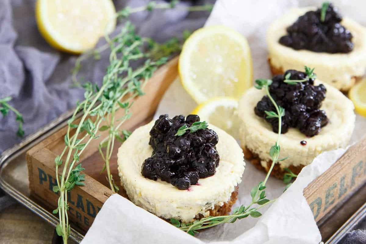 Lemon Thyme Blueberry Mini Cheesecakes