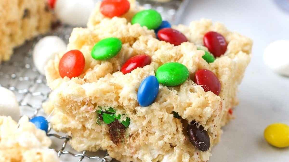 M&M Rice Krispie Treats.