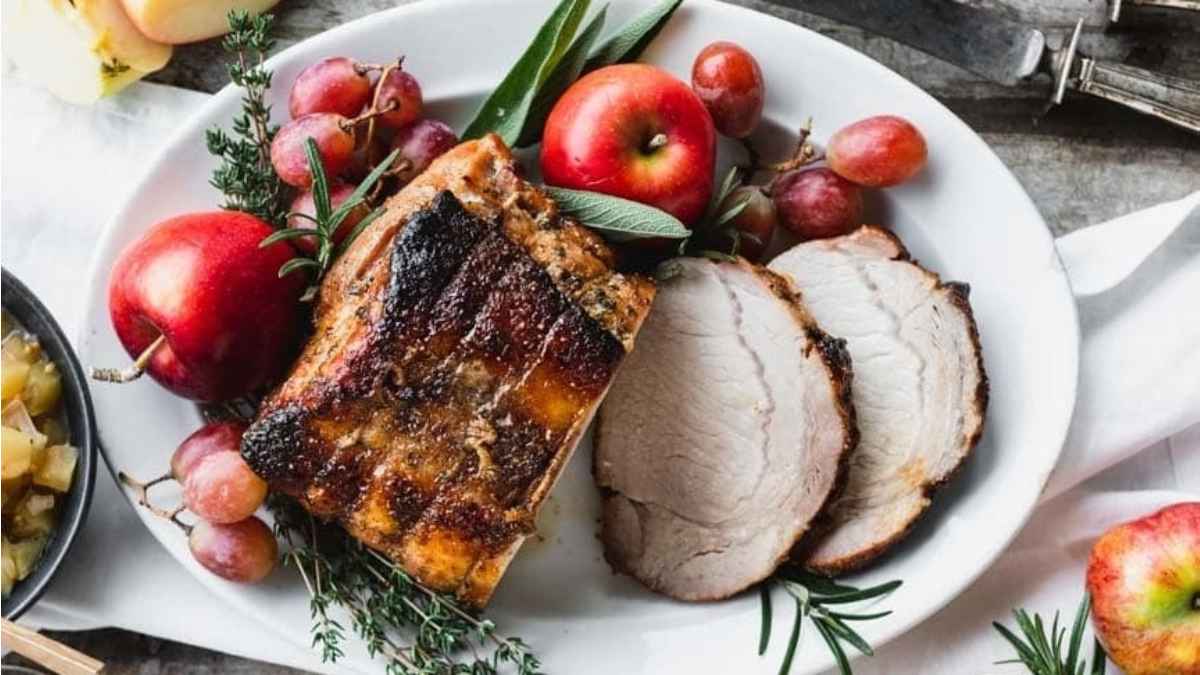 Maple Cider Brined Roasted Pork Loin With Apple Chutney.