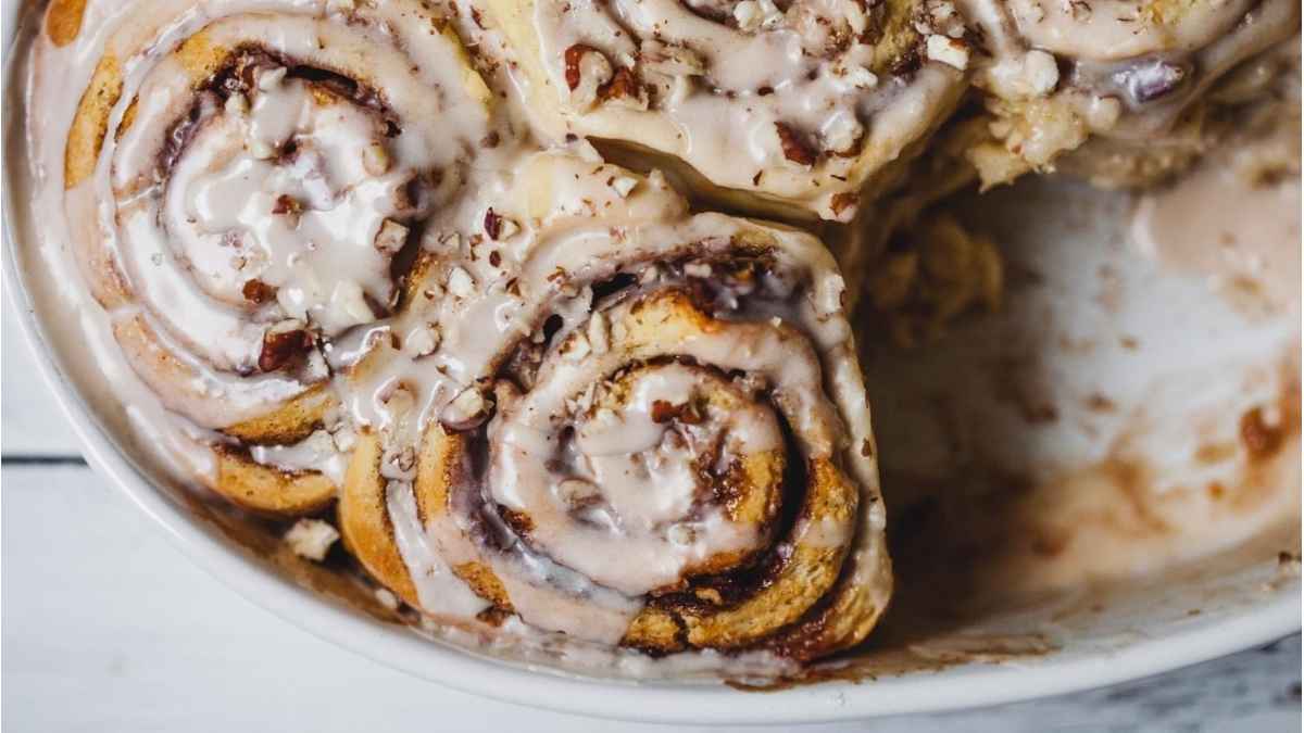 Maple Pecan Cinnamon Rolls. 