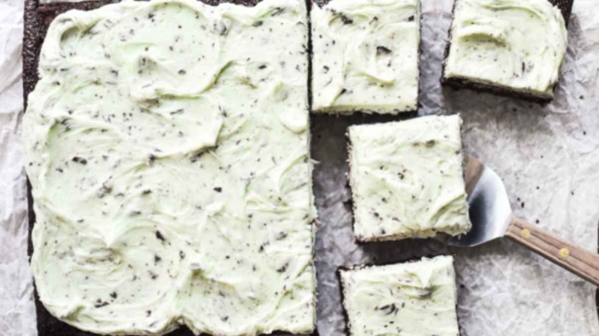 Mint Chocolate Chip Sheet Cake. 