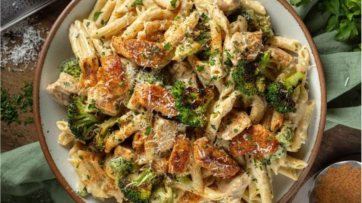 One Pot Cajun Chicken And Broccoli Alfredo.