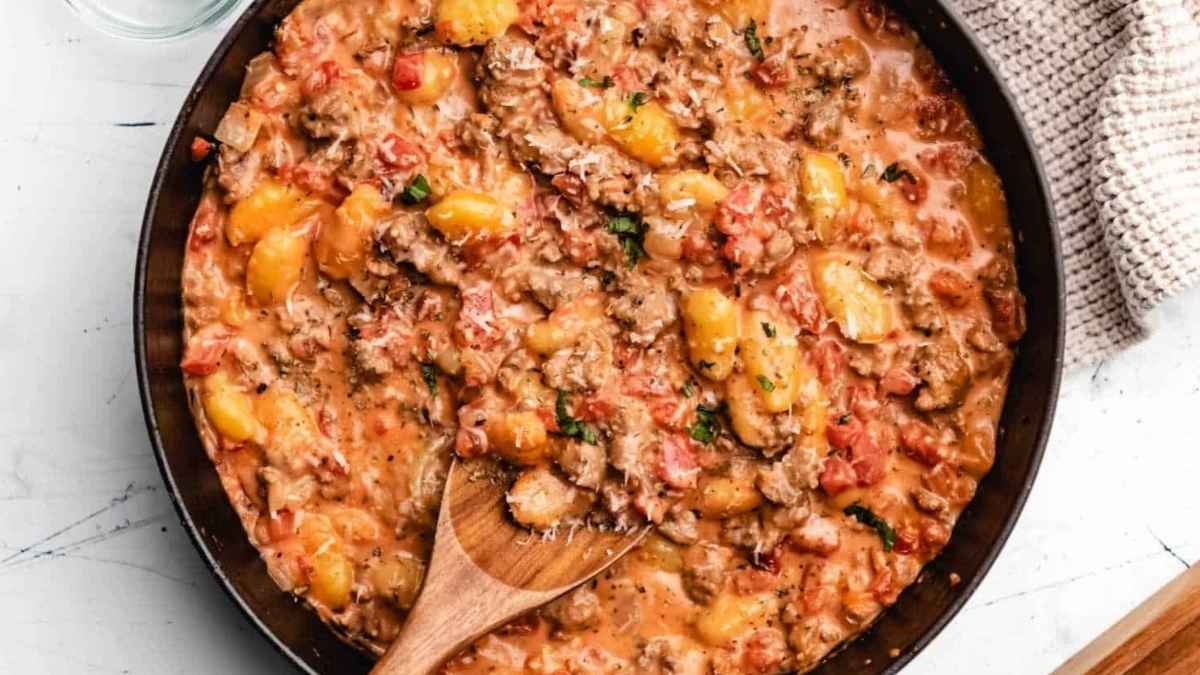 One Pot Creamy Sausage Gnocchi. 