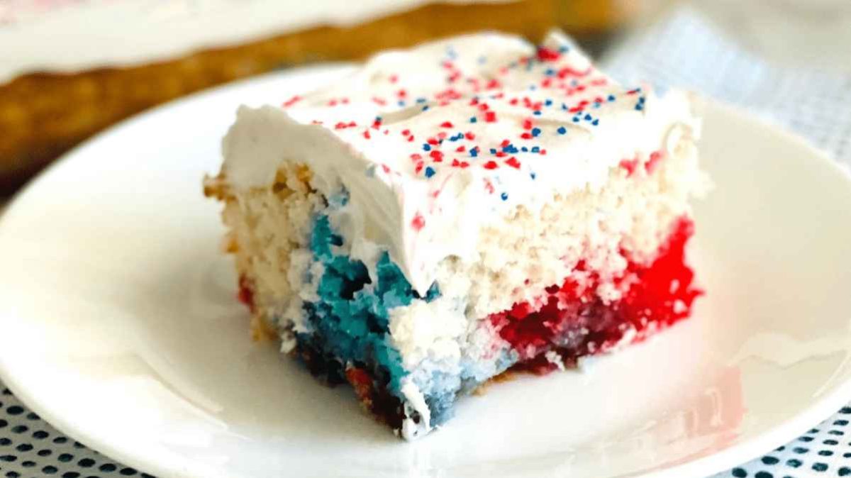 Patriotic Red, White, & Blue Poke Cake.
