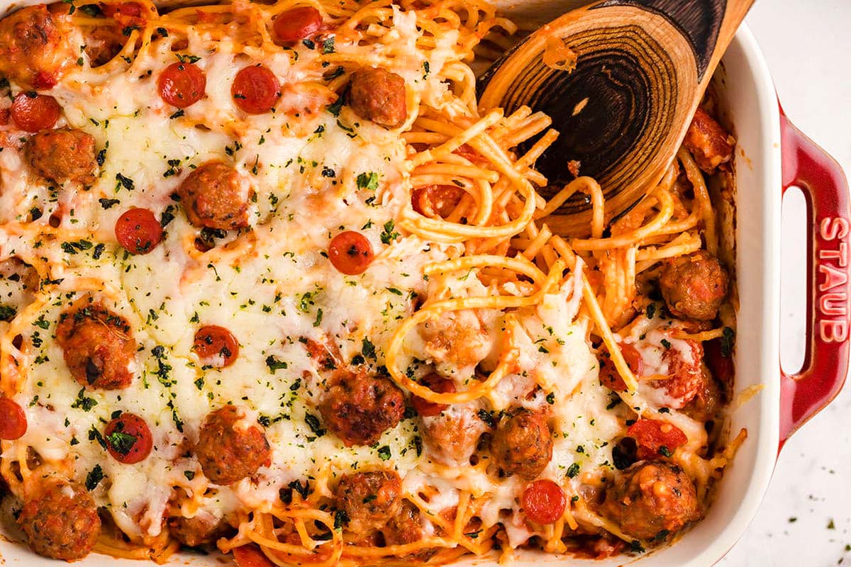 Pizza Spaghetti Casserole.