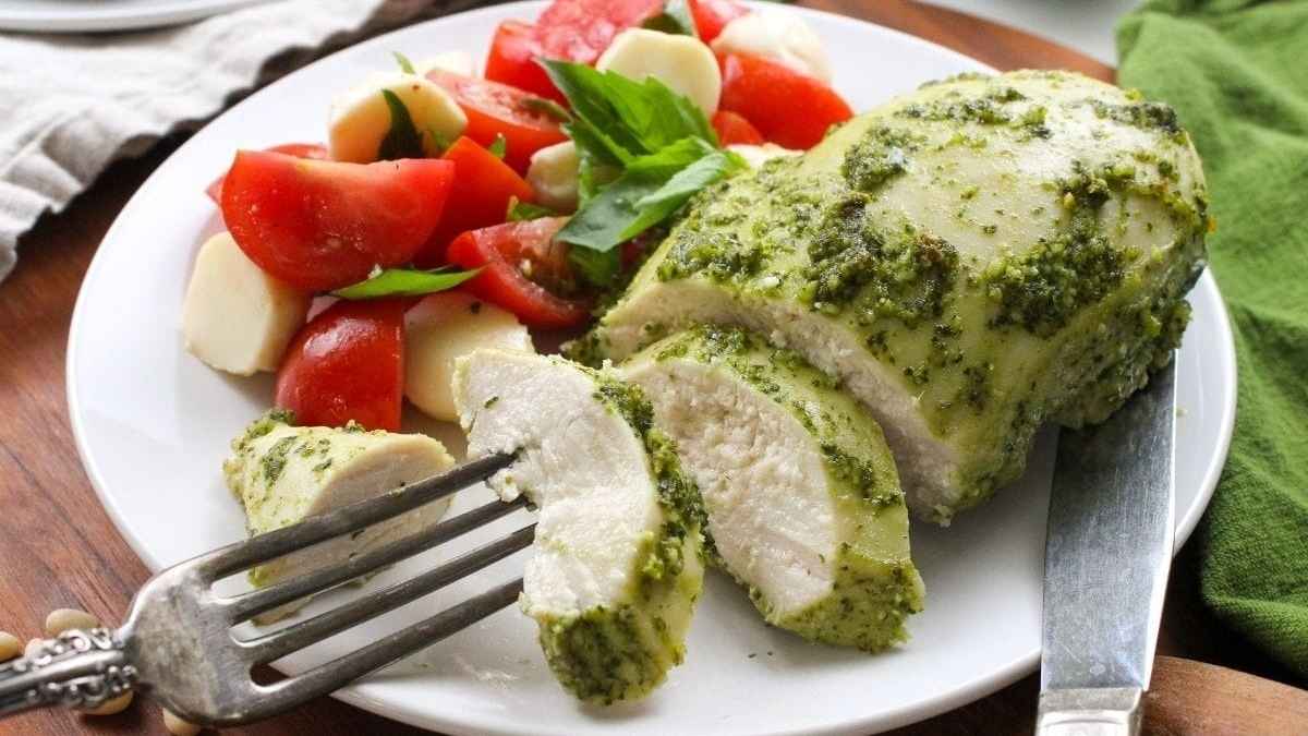 Quick Prep Baked Pesto Chicken (Optional Homemade Pesto Sauce).