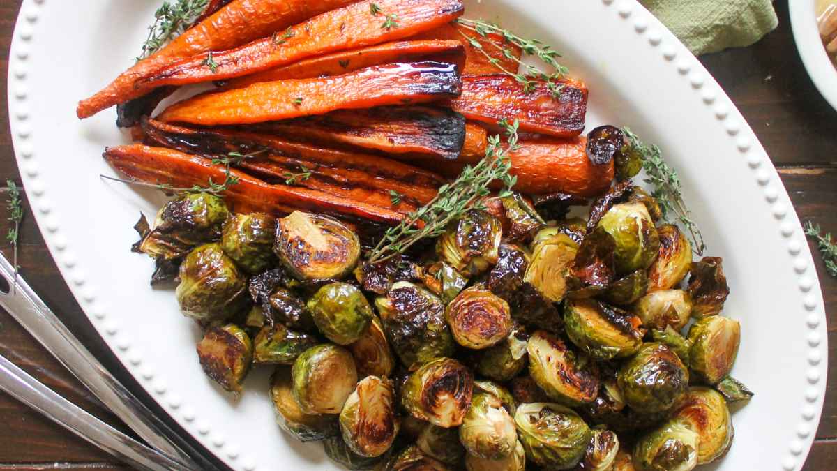 Roasted Carrots And Brussel Sprouts. 