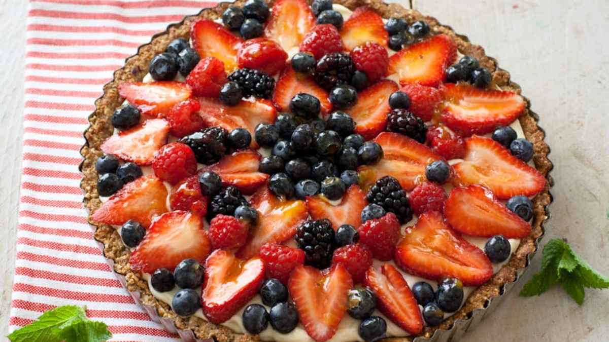 Red, White, And Blue Dessert: Grain-Free Berry Fruit Tart. 