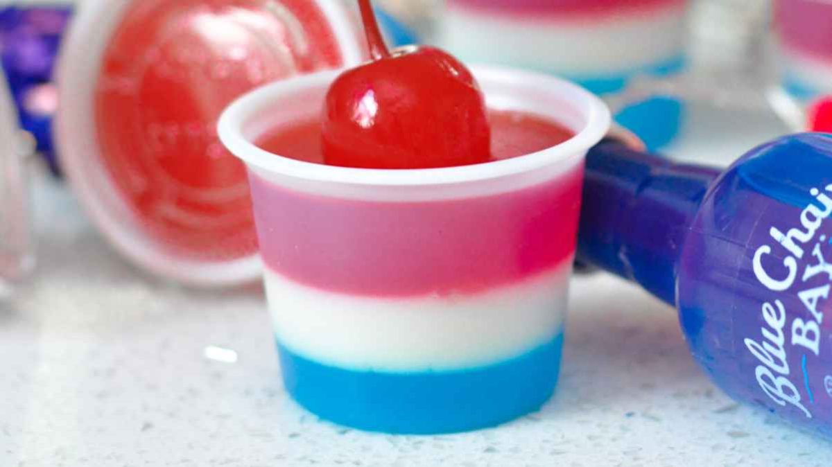 Red, White and Blue Jello Shots. 