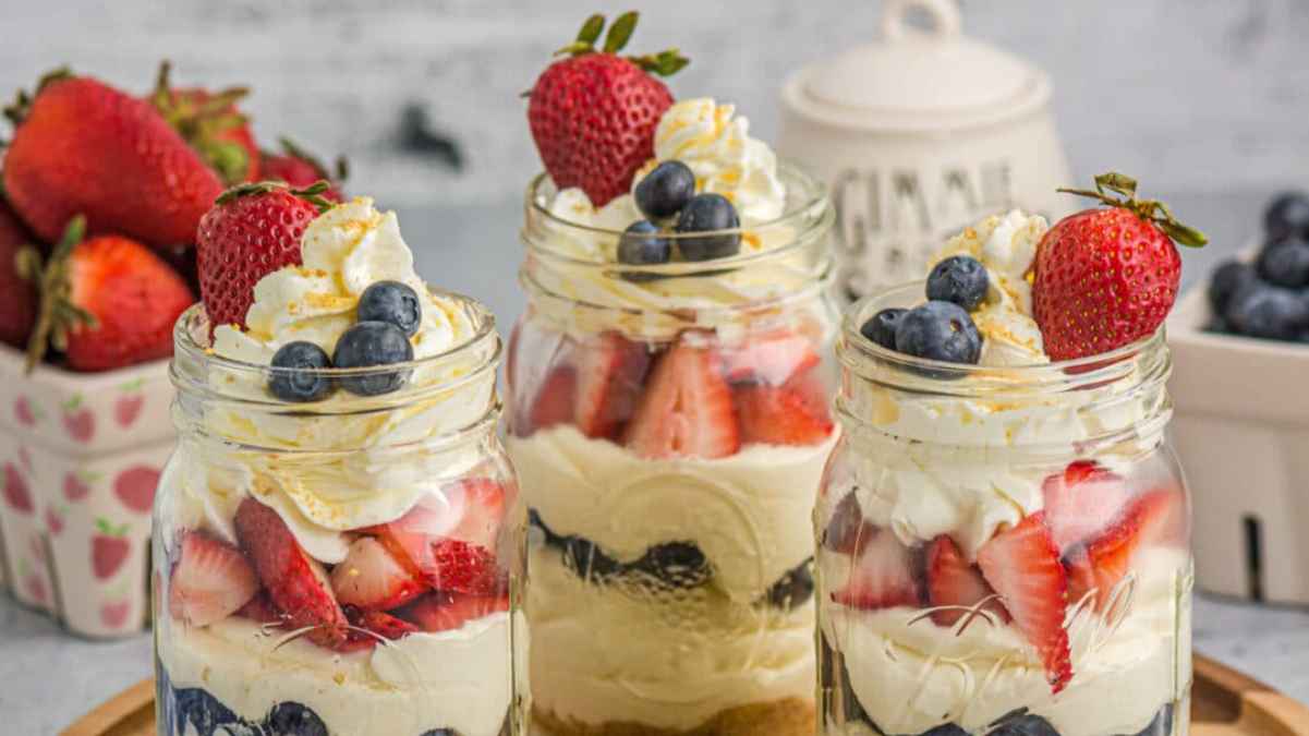 Red White And Blue No-Bake Cheesecake In A Jar.
