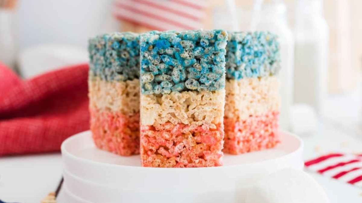 Red White And Blue Rice Krispies Treats. 