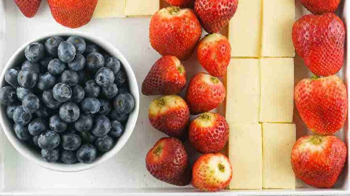 Red White Blue Cheese and Fruit Charcuterie Board.