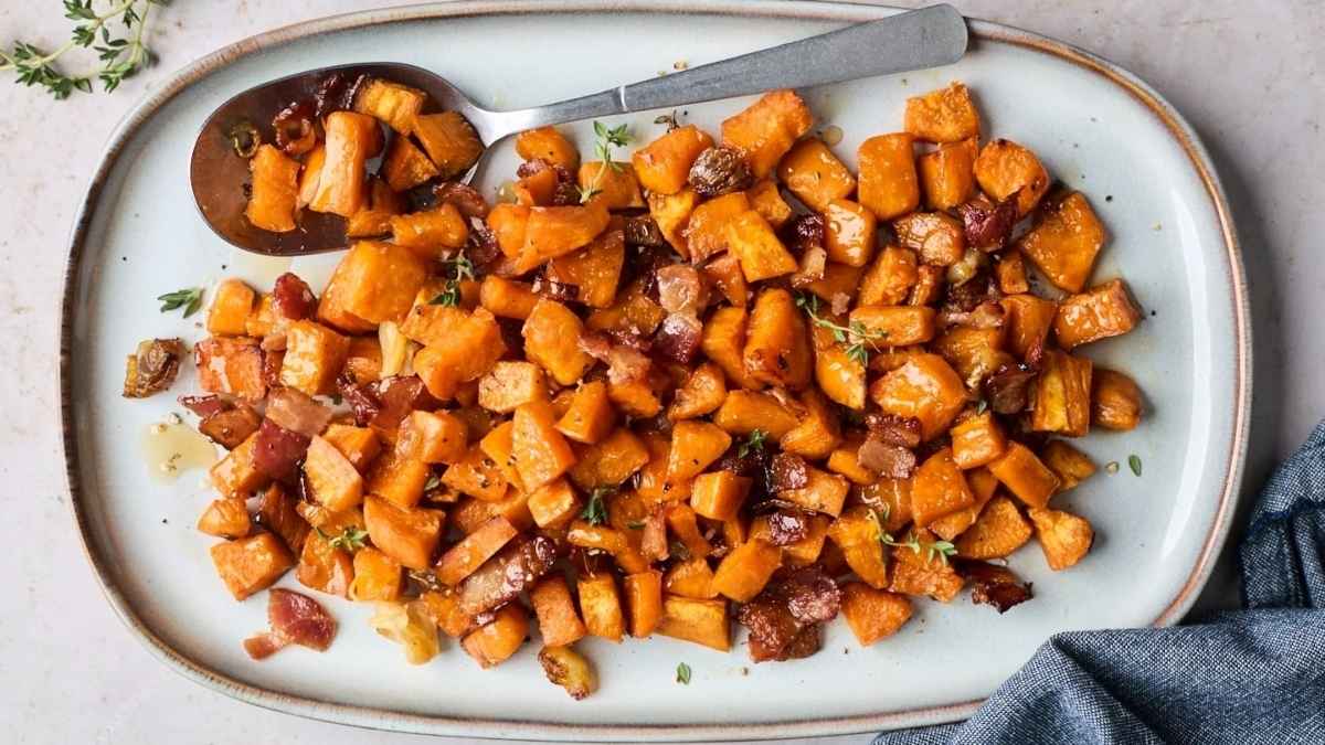 Roasted Sweet Potatoes With Bacon.