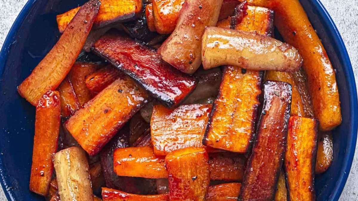 Spice Roasted Carrots with Hot Honey Butter Glaze. 