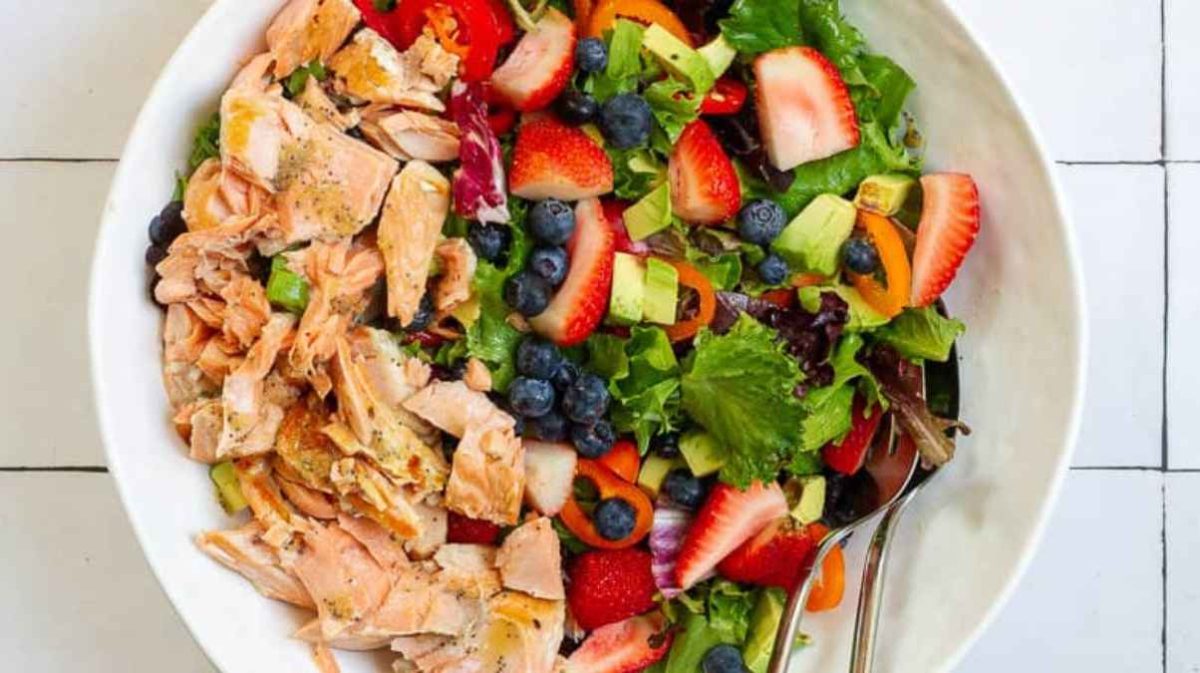 Salmon Strawberry Salad. 
