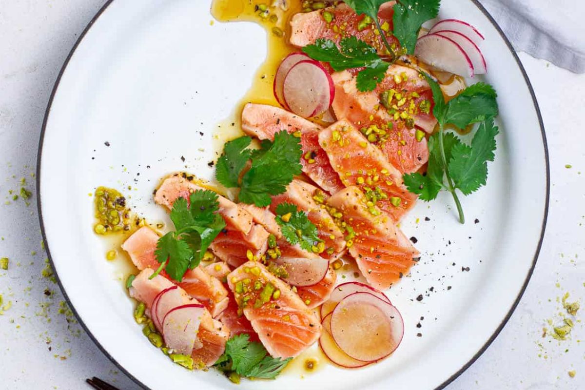 Salmon Tataki With Pistachio And Radish