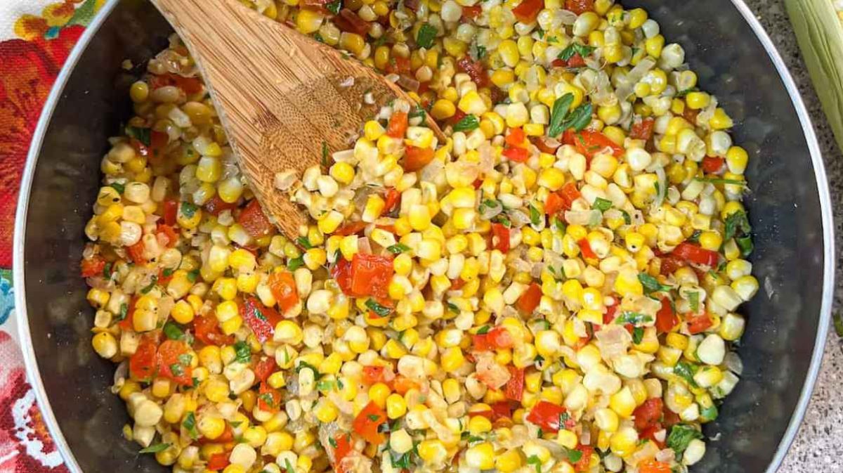 Sautéed Fresh Sweet Corn With Bell Peppers and Onions.