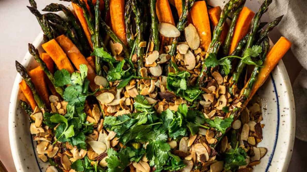 Sheet Pan Roasted Carrots and Asparagus.