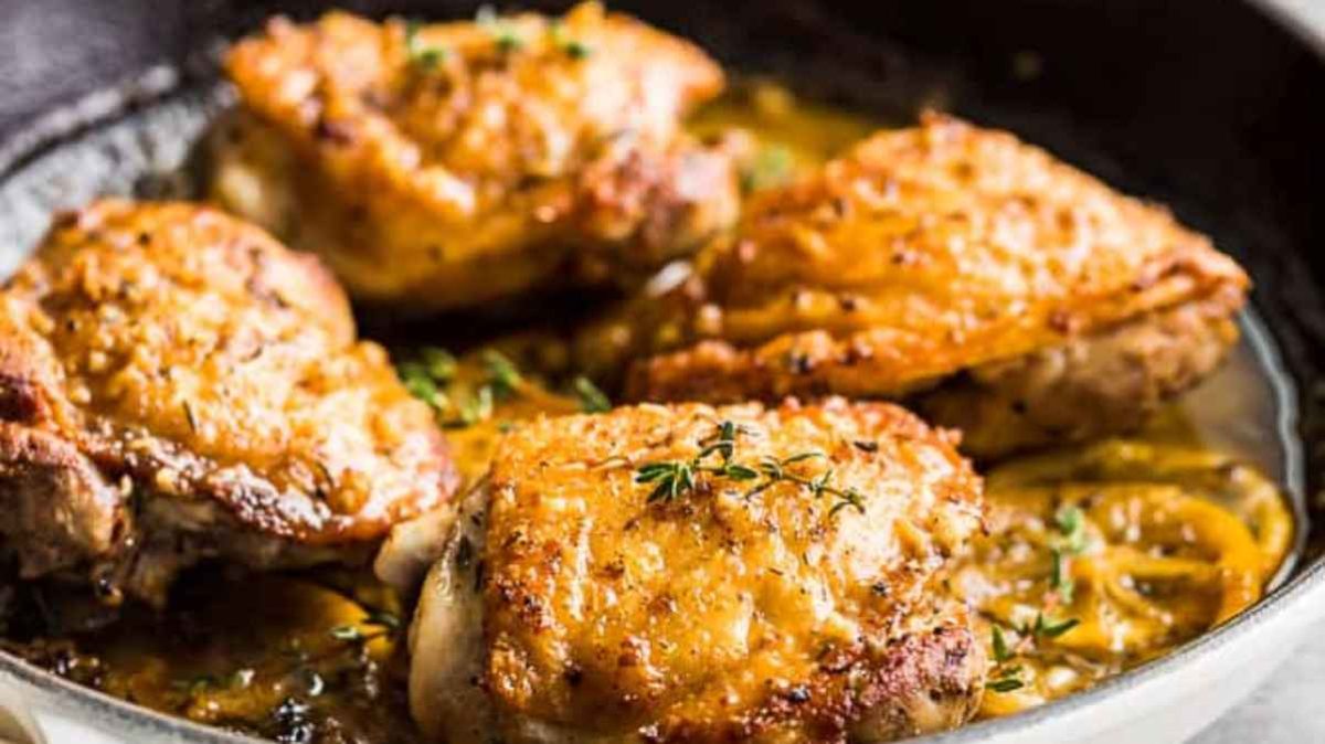 Skillet Lemon Garlic Chicken Thighs.