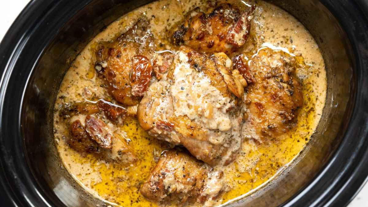 Slow Cooker Creamy Chicken Thighs. 