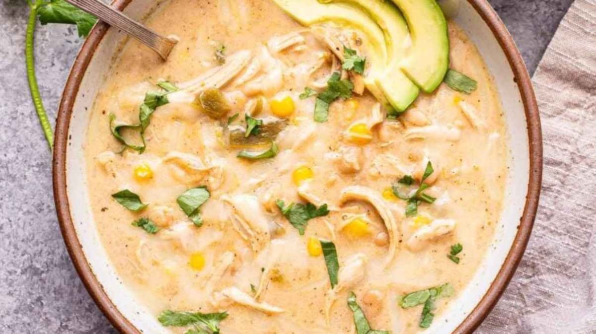 Slow Cooker Creamy Green Chile Chicken Enchilada Soup.