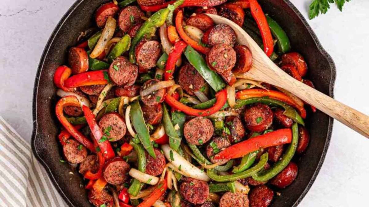 Smoked Sausage With Peppers And Onions.