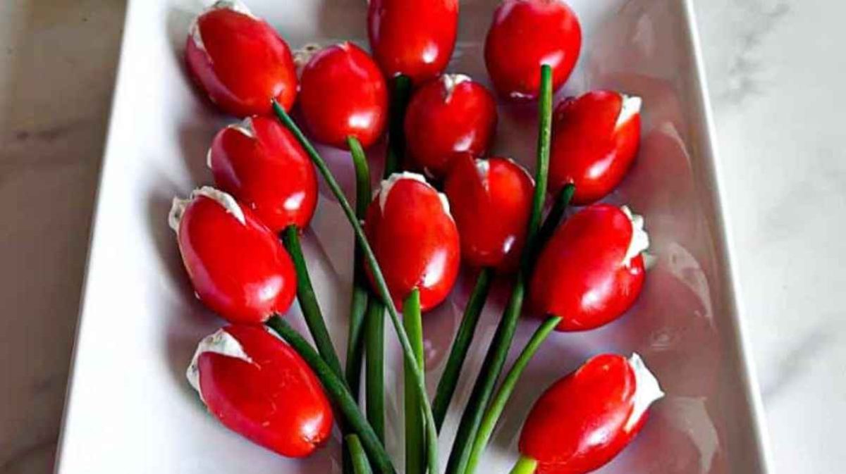 Stuffed Cherry Tomato Tulip Bouquet. 